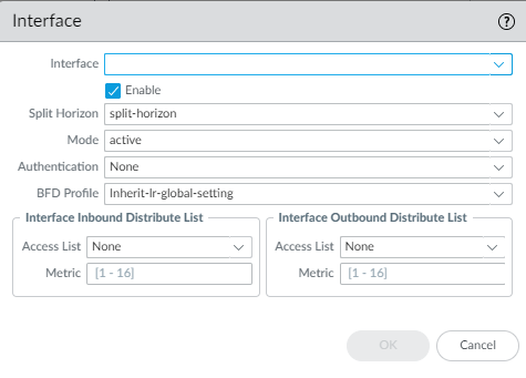 RIPv2 Interface configuration window.